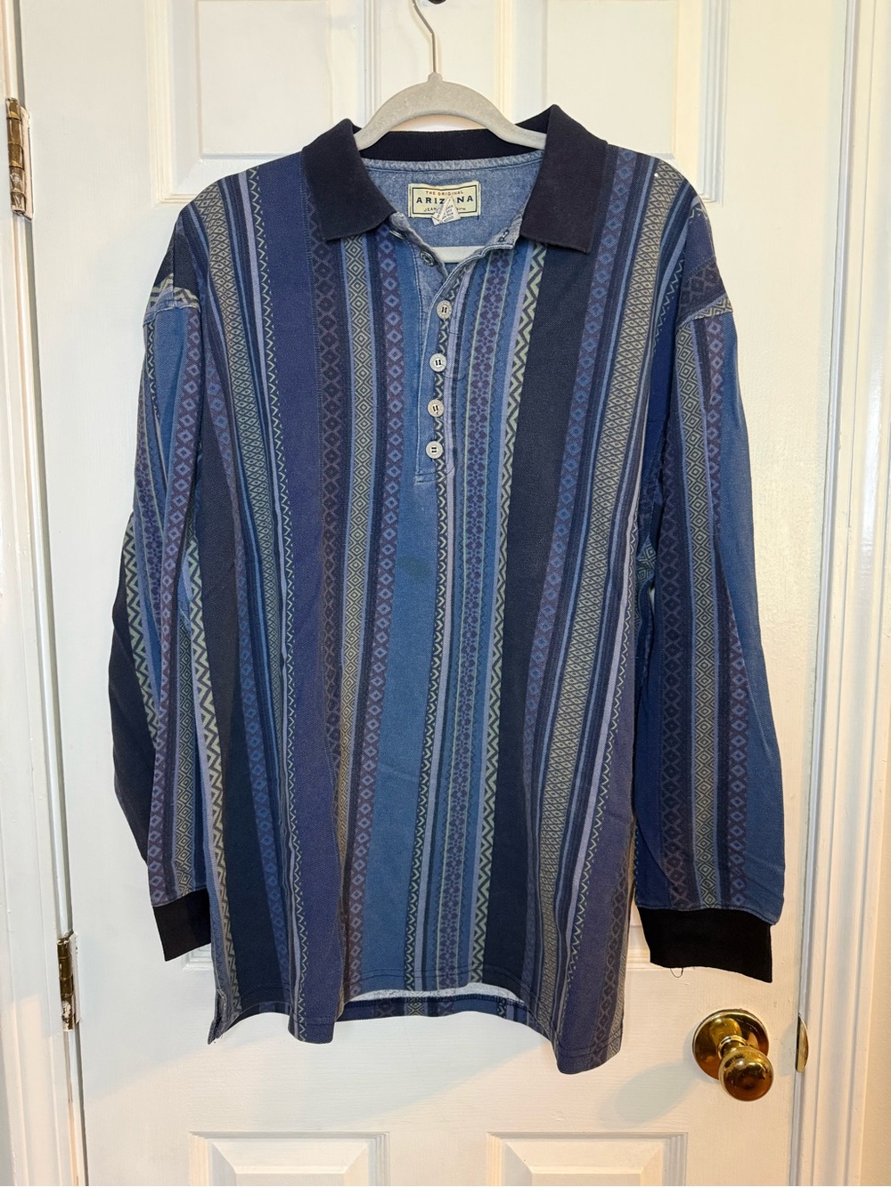 Men’s Arizona Jean Company Blue Multi-Stripe Long-Sleeve Polo